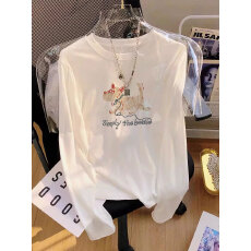 批发<b class='q'>韩国</b>外贸 21支纯棉-210克100%棉 秋装长袖T恤女宽松上衣印花