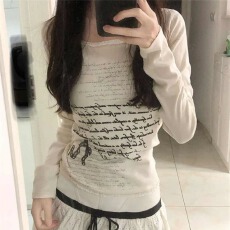 批发随心裁美式高街辣妹长袖小众纯欲百搭修身上衣女