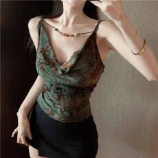 批发原版面料扎染荡领吊带背心女外穿春夏小众甜辣妹抹胸上衣泰式绝美