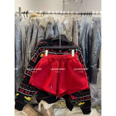 批发原版面料】特大码300斤红色松紧腰加厚休闲阔腿短裤女秋冬