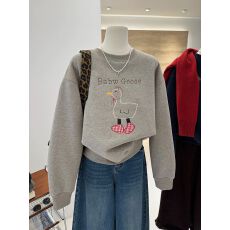 批发【华棉复真超】特大码300斤卡通刺绣鸭子保暖加绒套头卫衣女