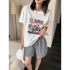 官图 21支纯棉210克100%棉短袖T恤女宽松时尚人物字母