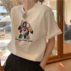 批发官图 21支纯棉210克（100%棉）短袖T恤女宽松大码印花