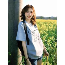 批发官图 21支纯棉210克（100%棉）慵懒风短袖t恤女夏季小狗印花