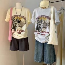 批发官图 21支纯棉210克（100%棉）短袖T恤女宽松大码印花