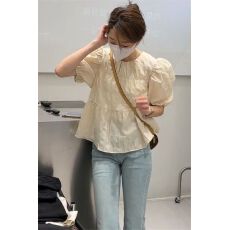 批发泡泡袖衬衫女法式上衣<b class='q'>短袖</b>设计感小众2026春夏新款小个子短款小衫