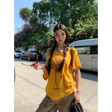 批发面料19支220克100%纯棉】斜肩印花露肩上衣美式辣妹短袖<b class='q'>T</b><b class='q'>恤</b>女夏季