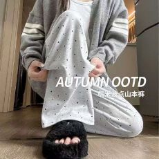 大码夏季新款糯米裤休闲女高腰宽松显瘦慵懒风波点百搭设计阔腿裤