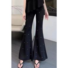 批发<b class='q'>大码</b>撞色波点<b class='q'>时尚</b>微喇裤女夏季高腰个性显瘦长裤显高显腿长喇叭裤