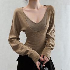 批发320克莫代尔+棉两件套 2026春秋季新款韩版<b class='q'>长袖</b>T恤<b class='q'>女</b>设计感