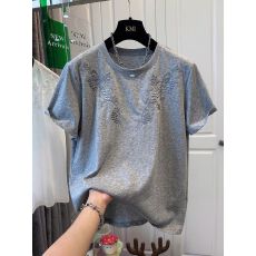 批发21支纯棉后包领<b class='q'>大码</b>女装300斤刺绣短袖T恤女圆领上衣宽松<b class='q'>时尚</b>百搭