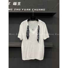 批发广州面料<b class='q'>大码</b>女装300斤 <b class='q'>时尚</b>百搭休闲领丝巾装饰短袖T恤女上衣