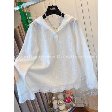 批发原版面料特<b class='q'>大码</b>300斤高级感法式水溶蕾丝珍珠连帽宽松上衣女春秋