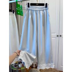 批发特<b class='q'>大码</b>300斤超好看松紧腰蕾丝花边休闲裤女九分裤宽松阔腿裤春秋