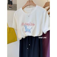 批发纯棉特<b class='q'>大码</b>300斤刺绣小狗立体设计感减龄棉t恤女短袖韩系夏季上衣