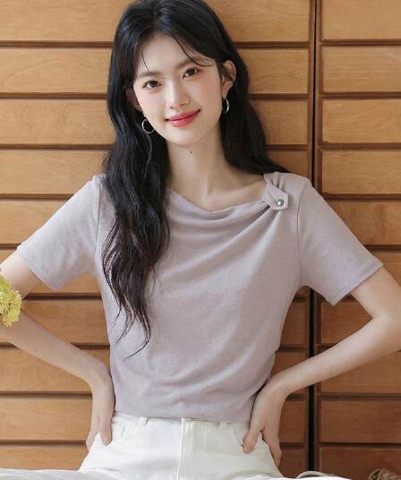 빅 사이즈 품격 보라색 반팔 티셔츠 여성 2026 여름 새로운 고유 한 맨위