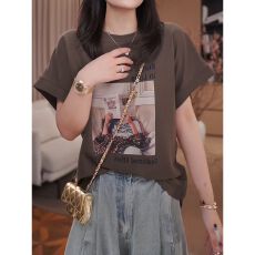 批发人棉】高级感印花短袖<b class='q'>T</b><b class='q'>恤</b>女圆领不规则<b class='q'>个性</b>2026夏季新款宽松上衣