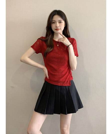 라이 우아한 와 사고 방식 빅 사이즈 지방 mm 반팔 티셔츠 여성 2026 여름 새로운 페이크 레이어드 슬림해 보이는 긍정적 인 어깨 의류