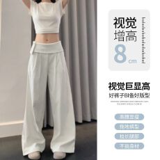 批发内包边-两种裤长】灰色<b class='q'>西装</b>阔腿裤女夏季休闲直筒裤不规则屁帘裤