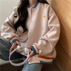 批发【麂皮绒复合】美式复古长袖棒球服<b class='q'>外套</b>女秋季新款女外搭开衫上衣