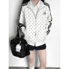 批发波点体操服外套立领无帽上衣女士韩系早秋运动<b class='q'>百搭</b>校供感长袖外搭