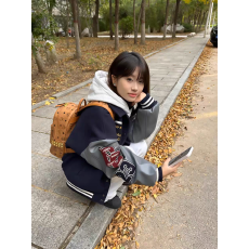 批发皮袖 美式高街学院风藏青色棒球服外套春秋小众情侣夹克上衣