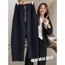 批发【两种厚度】复合银狐绒大码休闲加绒胖mm宽松气质镰刀裤女