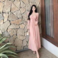 批发纯欲风性感蝴蝶结吊带连衣裙<b class='q'>女</b>夏季<b class='q'>新款</b>修身显瘦A字裙大摆长裙子