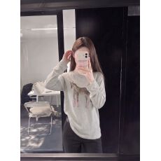 批发羊绒复古小马印花圆领长袖<b class='q'>T</b><b class='q'>恤</b>女早秋小个子<b class='q'>宽松</b>显瘦百搭休闲上衣