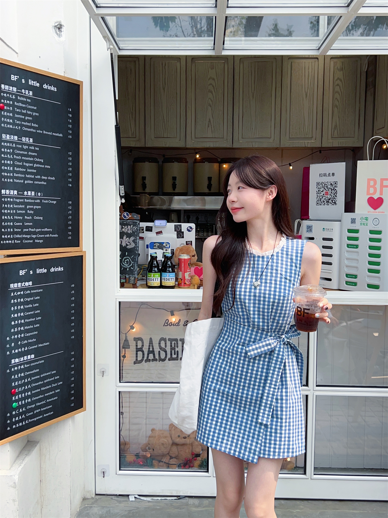 FA24330# 纯欲甜辣系带格子A字无袖背心连衣裙 服裝批發女裝批發服飾貨源