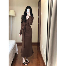 批发实拍实价~纯欲辣妹修身系带羊绒软糯糯针织鱼尾连衣裙