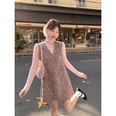 批发实拍实价~小个子甜美高领磨毛加厚正肩<b class='q'>上衣</b>+重工亮片无袖背心裙