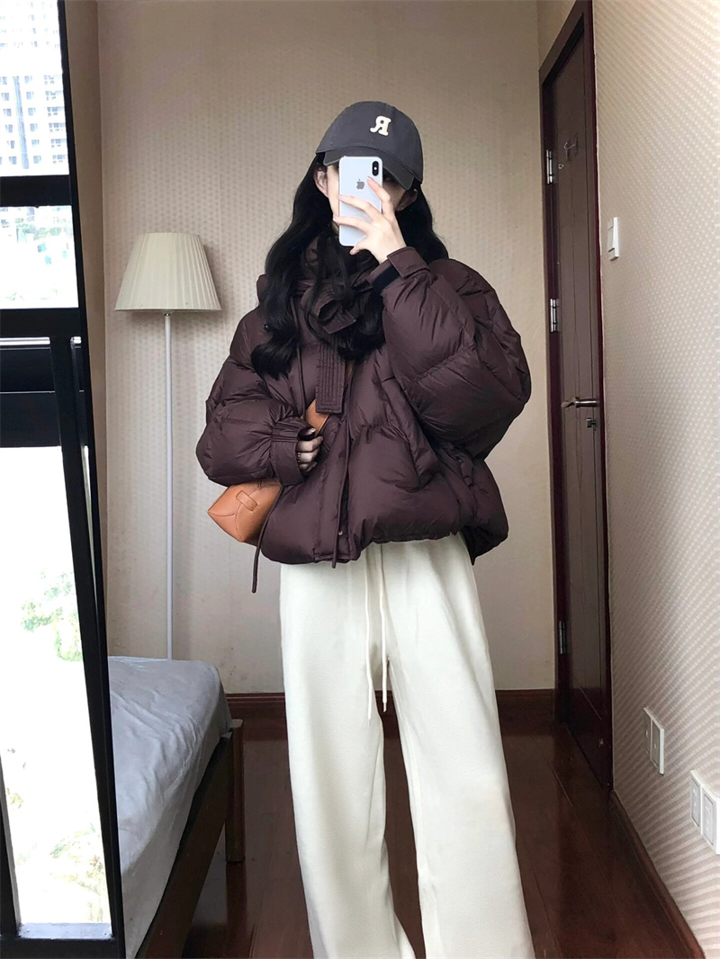 实拍实价~慵懒风小个子夹棉加厚棉服外套+宽松阔腿裤两件套装