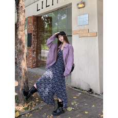 批发实拍实价~美式复古PU皮衣外套+小碎花<b class='q'>吊带</b><b class='q'>连衣裙</b>两件套装