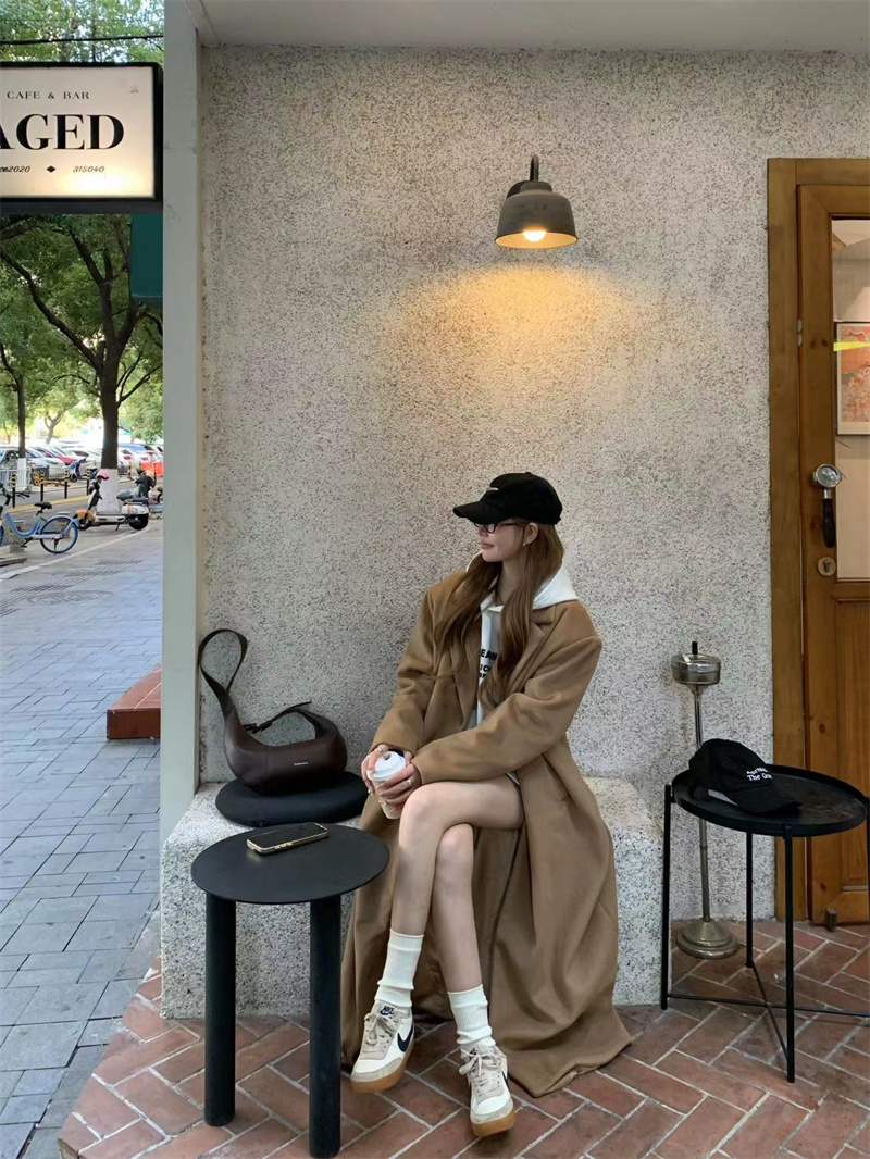 실사 정가 느긋한 레트로 디자인 센스 두꺼운 양모 모직 코트 재킷