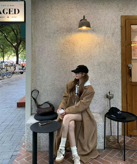 실사 정가 느긋한 레트로 디자인 센스 두꺼운 양모 모직 코트 재킷