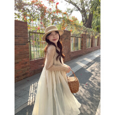 批发实拍实价~甜美木耳边圆领打底衫+叠穿无袖网纱吊带<b class='q'>连衣裙</b>两件套装