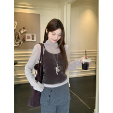 批发实拍实价~早春款甜辣妹高领<b class='q'>丝绒</b>打底衫+<b class='q'>丝绒</b>叠穿吊带背心两件<b class='q'>套装</b>