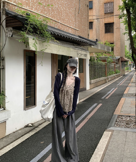 실사 정가 순수한 욕망 달콤한 매운맛 니트 오픈 가디건 외부 피 슬립 꽃무늬 조끼 투피스 슈트