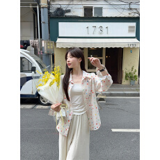 批发实拍实价~慵懒宽松彩色<b class='q'>圆点</b>薄款防晒衬衣+冰感垂感休闲阔腿<b class='q'>裤</b>