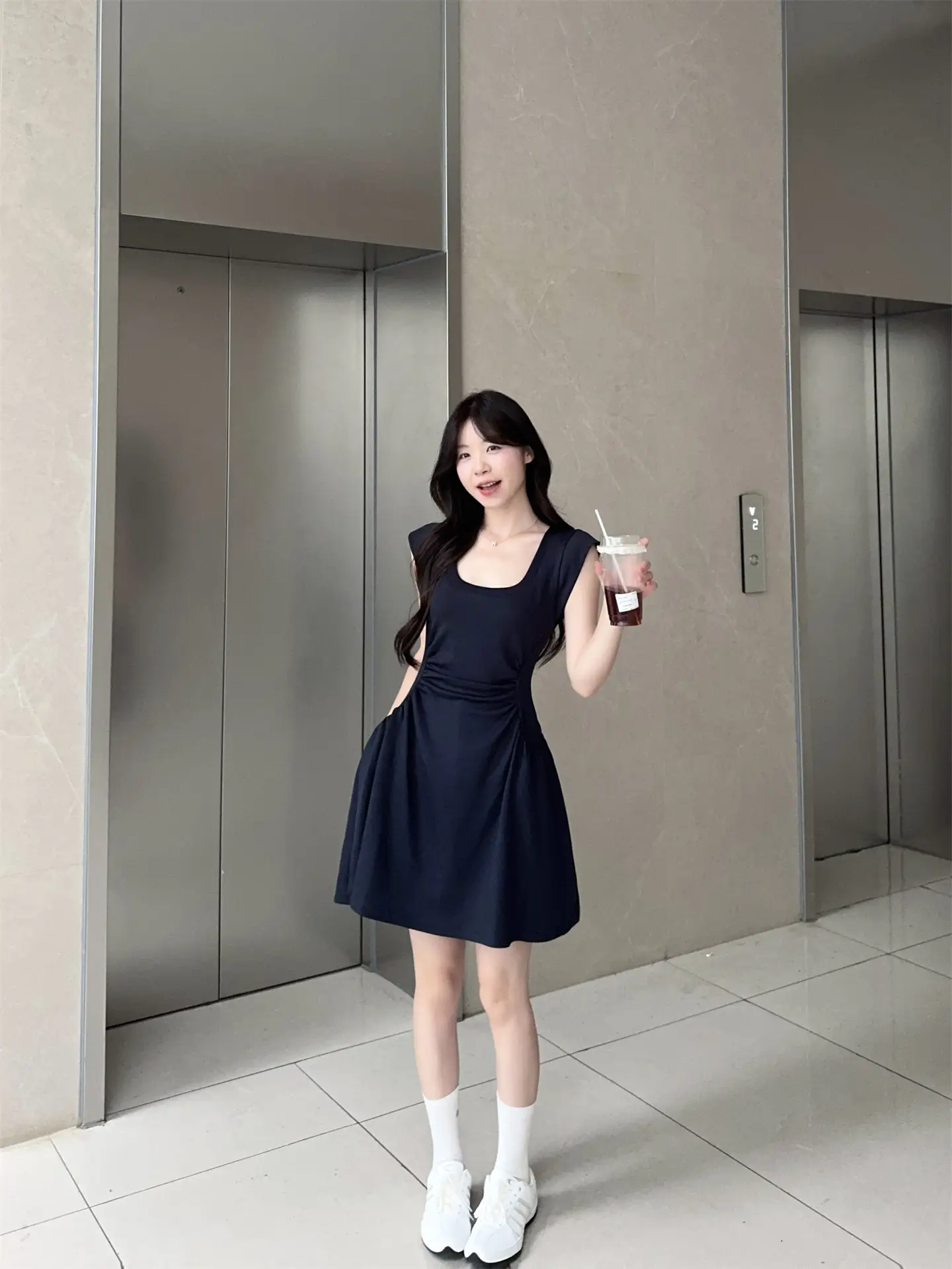 파리 스타일 헤븐 핏 라운드 넥 쇼트 스커트 상세 이미지 1