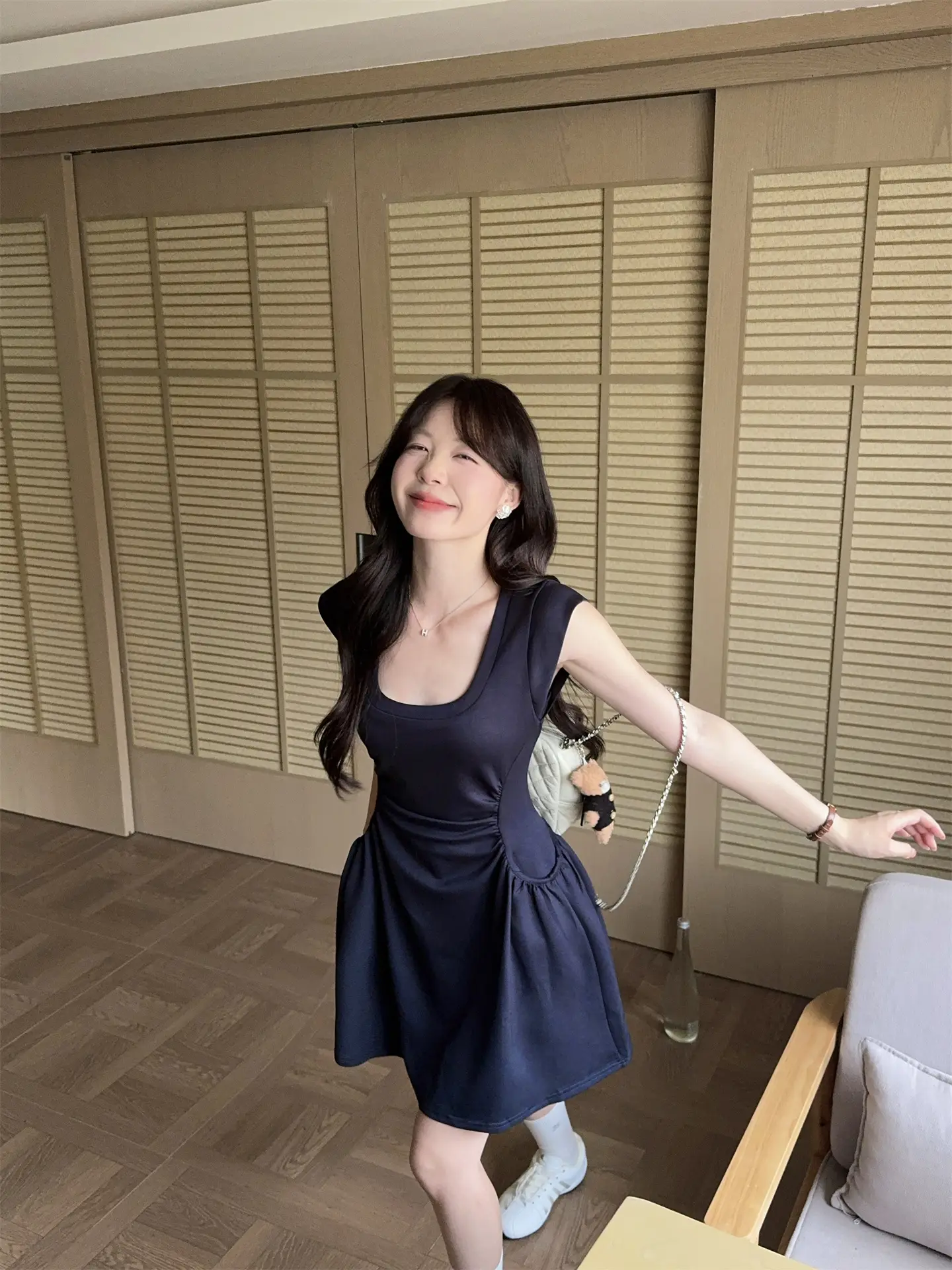 파리 스타일 헤븐 핏 라운드 넥 쇼트 스커트 상세 이미지 10