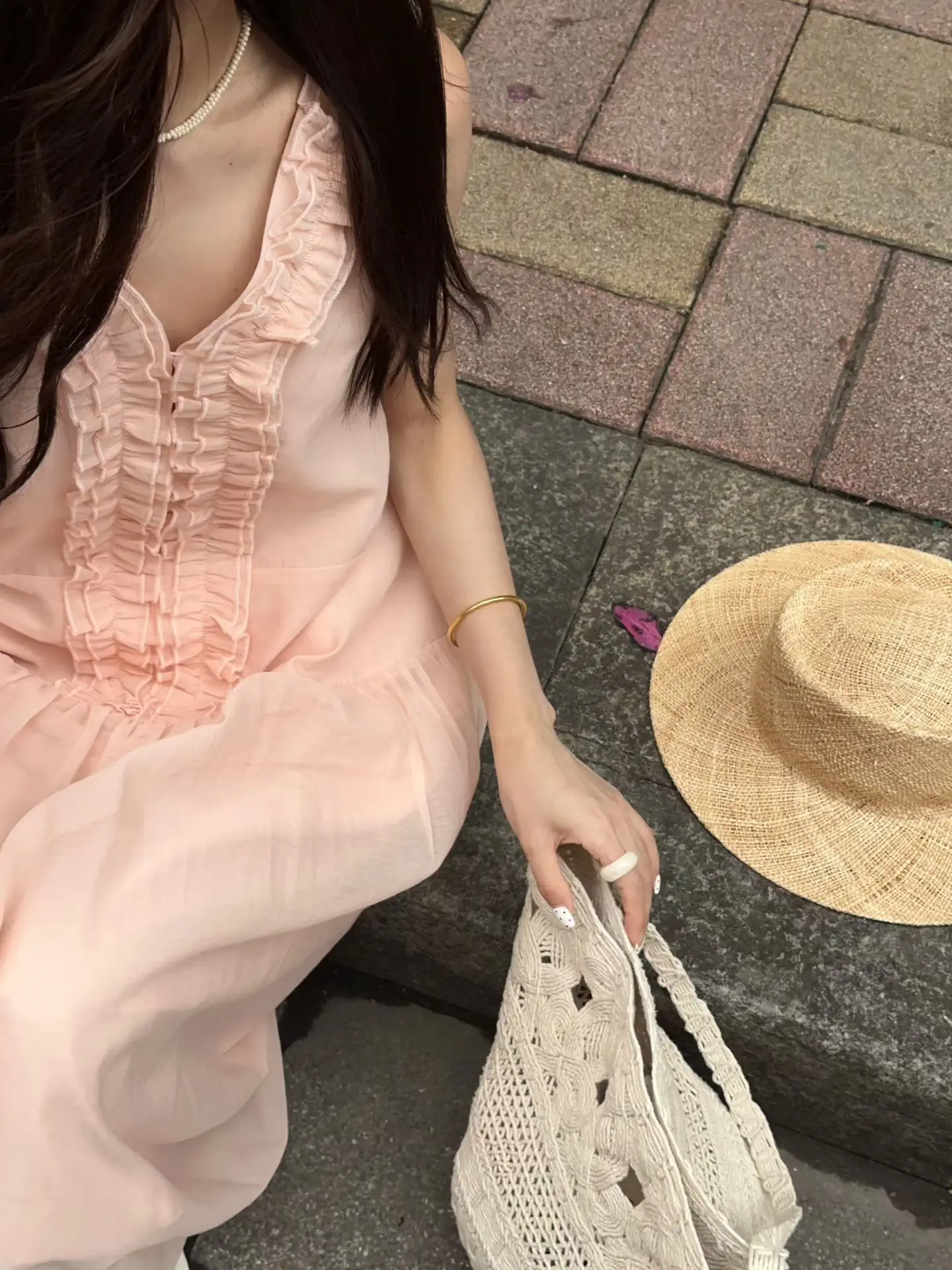 플라워 무소매 원피스 상세 이미지 1