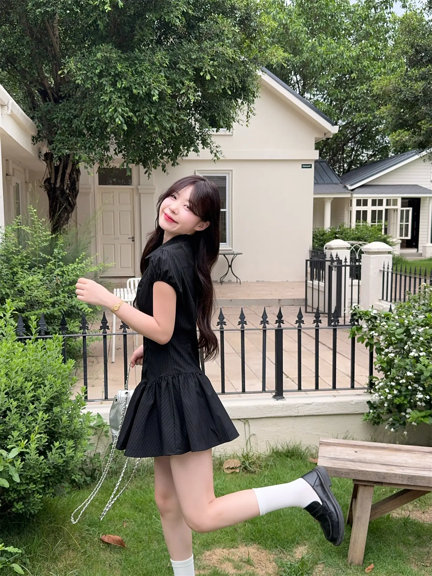 스트라이프 폴로 칼라 러블리 주름 미니 원피스 상세 이미지 5