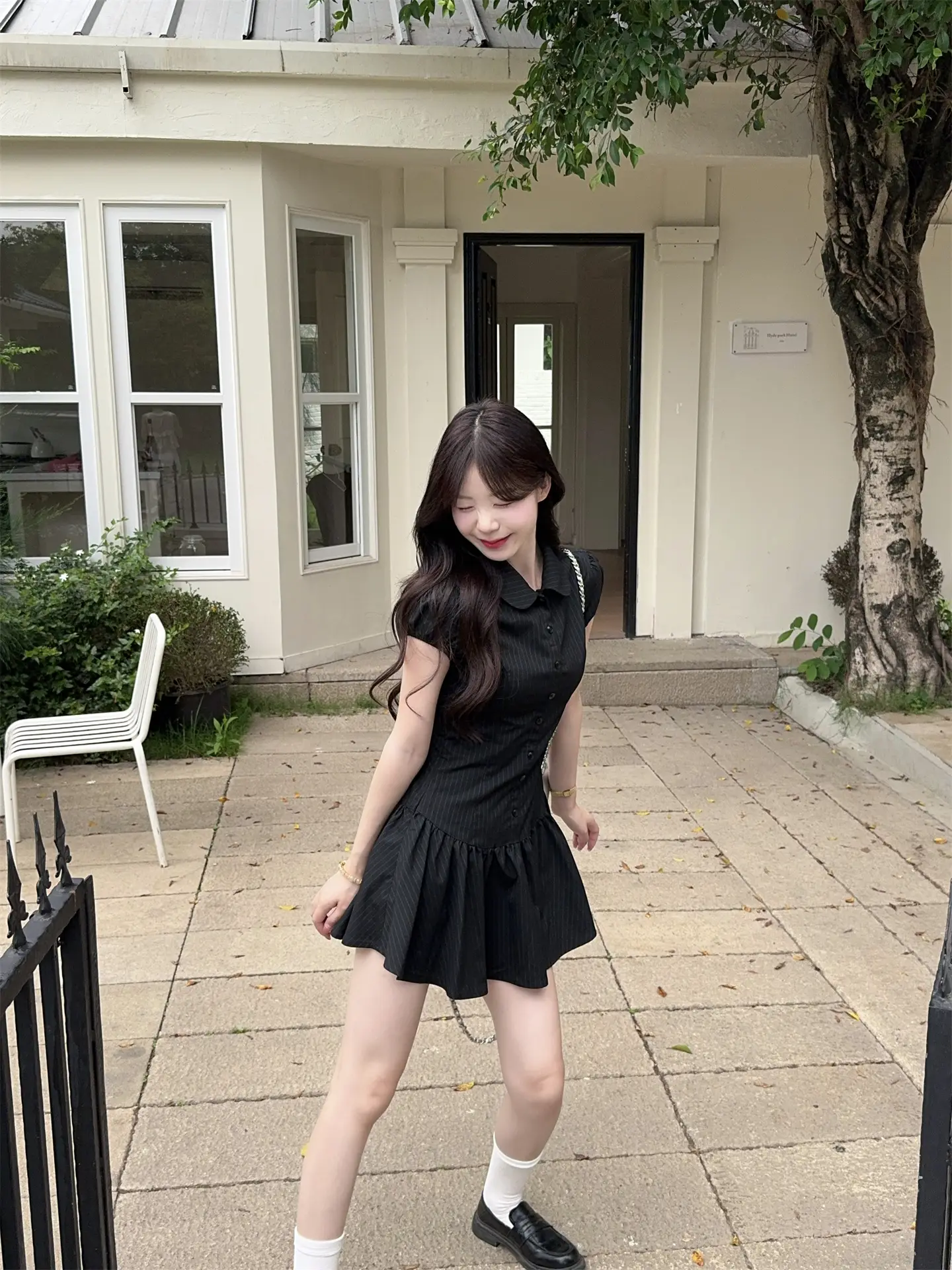 스트라이프 폴로 칼라 러블리 주름 미니 원피스 상세 이미지 9