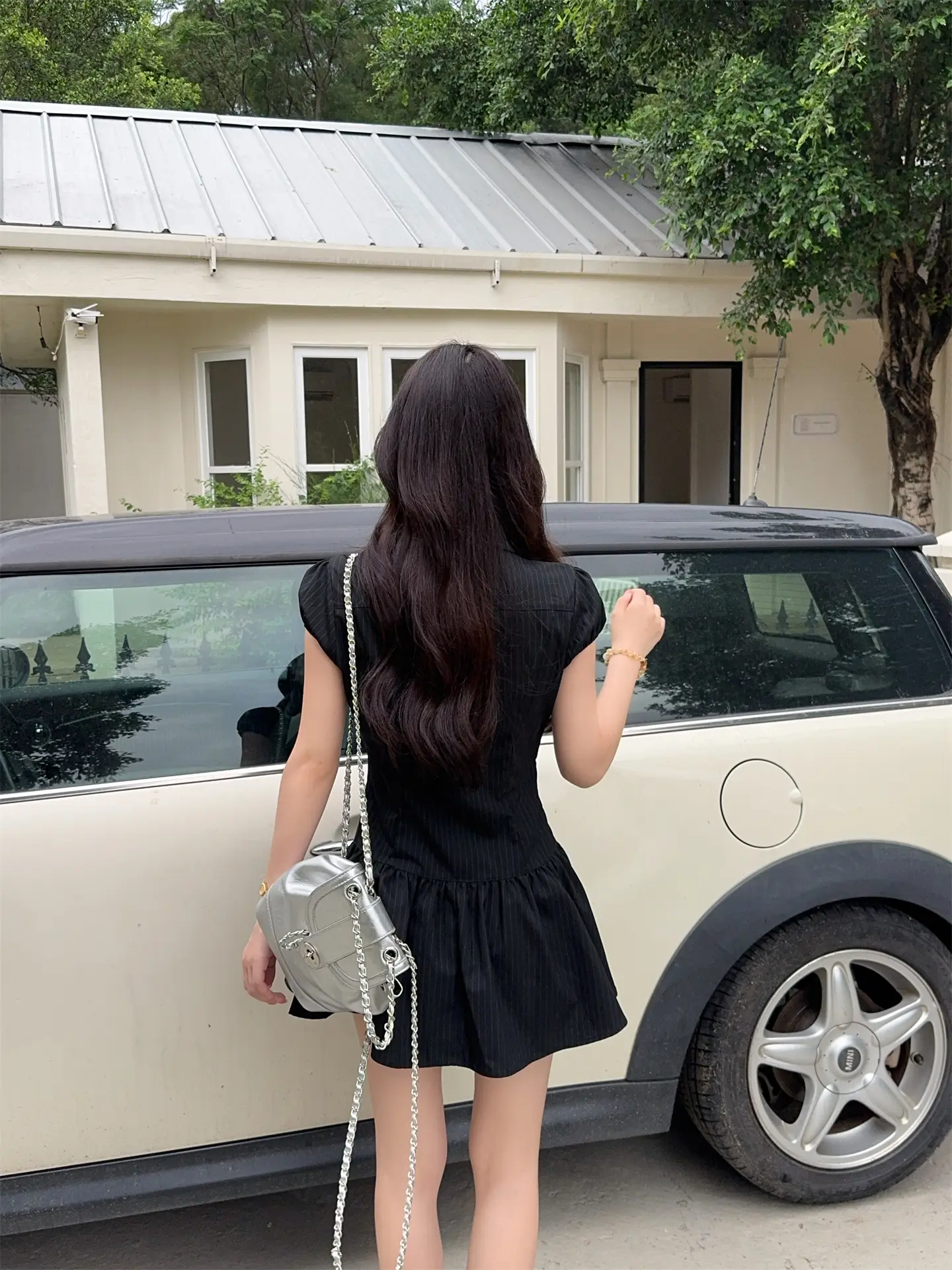 스트라이프 폴로 칼라 러블리 주름 미니 원피스 상세 이미지 14