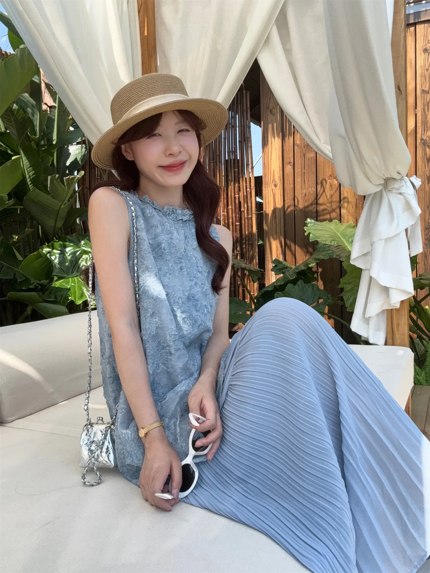 여름 무드 블루 블라우스 스타일 원피스 상세 이미지 1