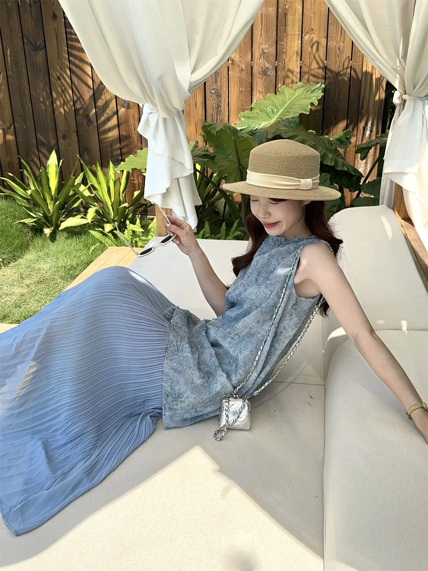 여름 무드 블루 블라우스 스타일 원피스 상세 이미지 2