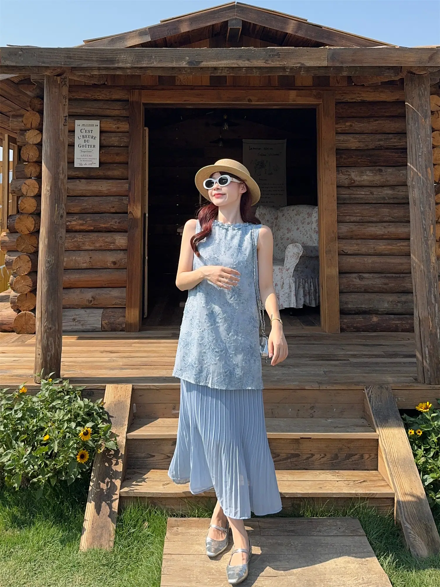 여름 무드 블루 블라우스 스타일 원피스 상세 이미지 3