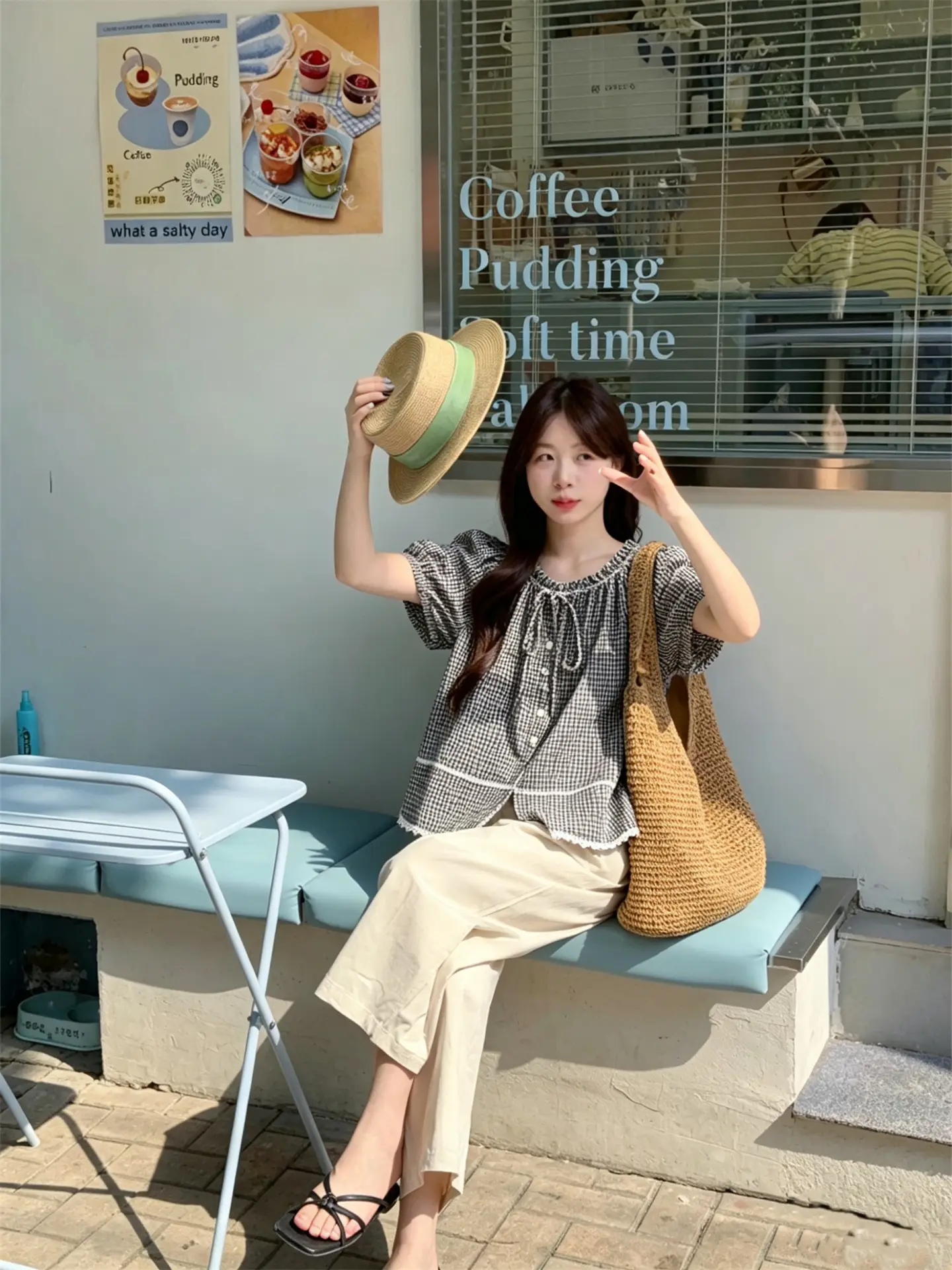 러블리 레이스 퍼프소매 체크 셔츠 상세 이미지 2